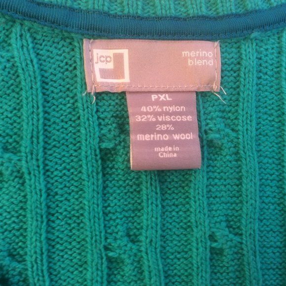 Vintage Cable Knit Wool Blend Long Sleeve V-Neck by JC Penney Size XL Petite - Picture 2 of 5